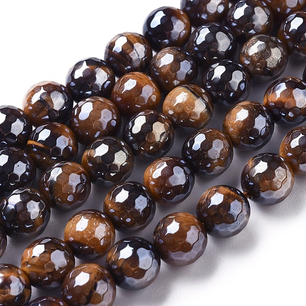 

PandaHall Electroplated Natural Tiger Eye Beads Strands, Faceted, Round, Saddle Brown, 8mm, Hole: 1mm, about 47~48pcs/strand, 15.1~15.5 inch...
