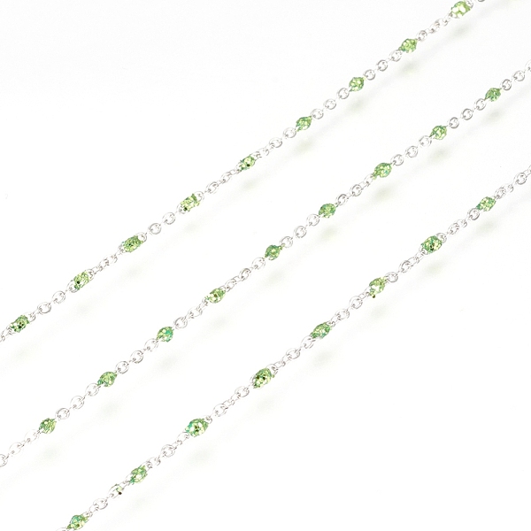 

PandaHall 304 Stainless Steel Handmade Beaded Chain, Cable Chains, with Enamel and Glitter Powder, Soldered, with Spool, Flat Oval, Lime..., Green