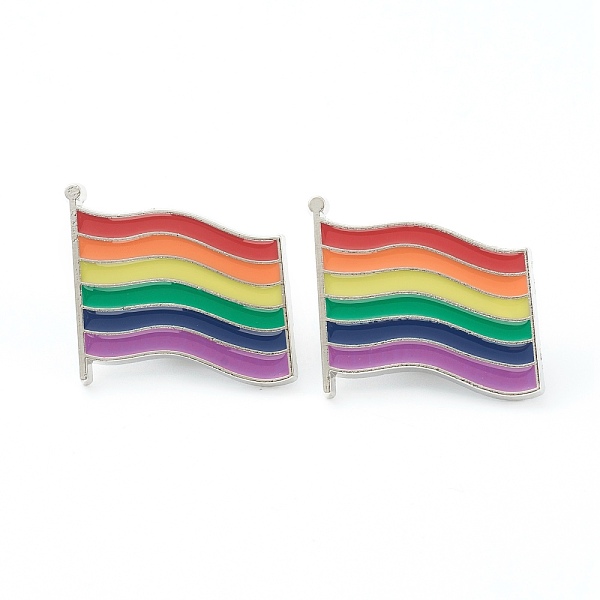 

PandaHall Alloy Pride Enamel Brooches, Enamel Pin, with Butterfly Clutches, Rainbow Flag, Platinum, Colorful, 22x23x10mm Alloy+Enamel Flag