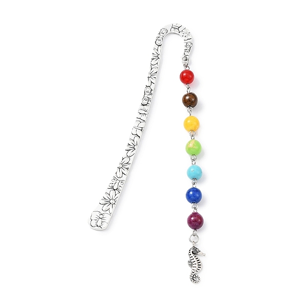 

PandaHall Marine Theme Alloy Hook Bookmarks, Mixed Chakra Gemstone Round Beaded Pendant Bookmark, Sea Horse, 139x21mm Mixed Stone Sea Horse