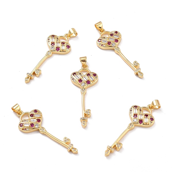 

PandaHall Brass Micro Pave Cubic Zirconia Pendants, Long-Lasting Plated, Heart Key, Colorful, Real 18K Gold Plated, 38x14.5x3.5mm, Hole...