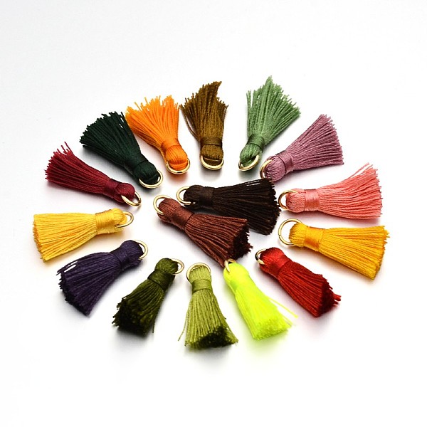 

PandaHall Nylon Tassel Pendant Decorations, with Golden Tone Iron Findings, Mixed Color, 27~30x15mm, Jump Ring: 4mm, Hole: 4x2mm, 10pcs/bag..., Multicolor