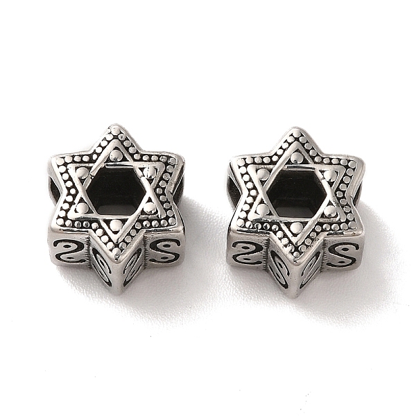

PandaHall 304 Stainless Steel European Beads, Large Hole Beads, Star of David, Antique Silver, 10x11x8mm, Hole: 5x5mm 304 Stainless Steel...