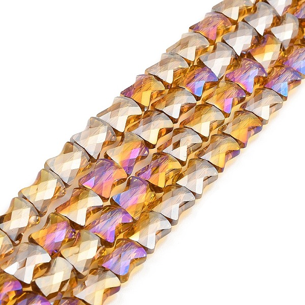 

PandaHall AB Color Plated Transparent Glass Beads Strands, Faceted Bamboo Stick, Goldenrod, 10.5~11x8x5mm, Hole: 1mm, about 59~60pcs/strand..., Gold