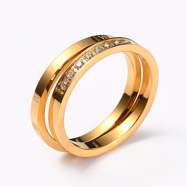 

PandaHall 304 Stainless Steel Finger Rings Sets, with Clear Cubic Zirconia, Roman Numerals, Golden, US Size 6~9, Inner Diameter: 16~19mm...