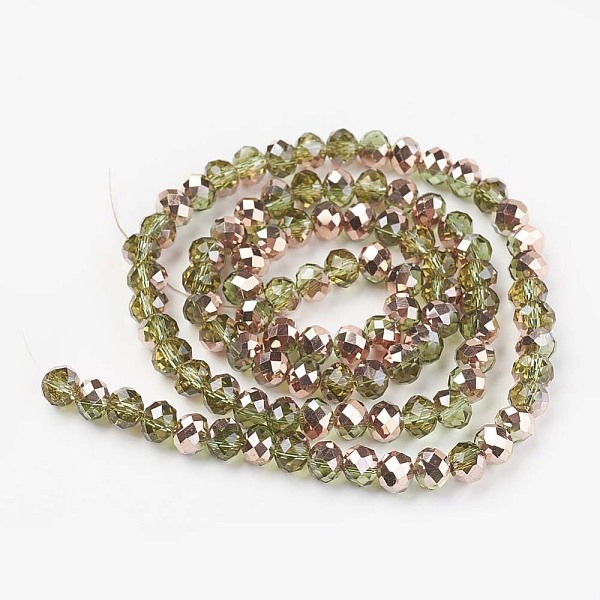 

PandaHall Electroplate Transparent Glass Beads Strands, Half Copper Plated, Faceted, Rondelle, Yellow Green, 3x2mm, Hole: 0.8mm, about...