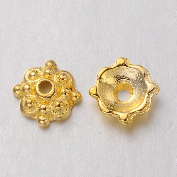 

PandaHall Tibetan Style Alloy Caps, Lead Free and Cadmium Free, Golden, 8x3mm, Hole: 1mm Alloy