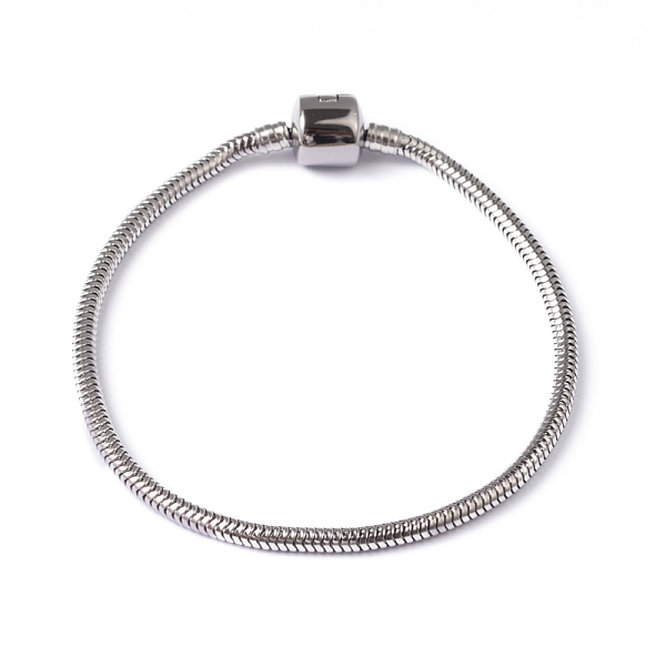 

PandaHall 304 Stainless Steel Round Snake Chain European Style Bracelet Making, with European Clasps, Stainless Steel Color, 210x3mm 304...