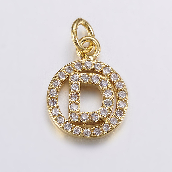 Breloques de lettre plaqués et de placage en laiton avec zircone cubique CZ de micro pave