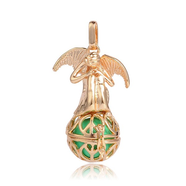 

PandaHall Golden Plated Brass Hollow Round Cage Pendants, with No Hole Spray Painted Brass Round Beads, Angel, Medium Spring Green...