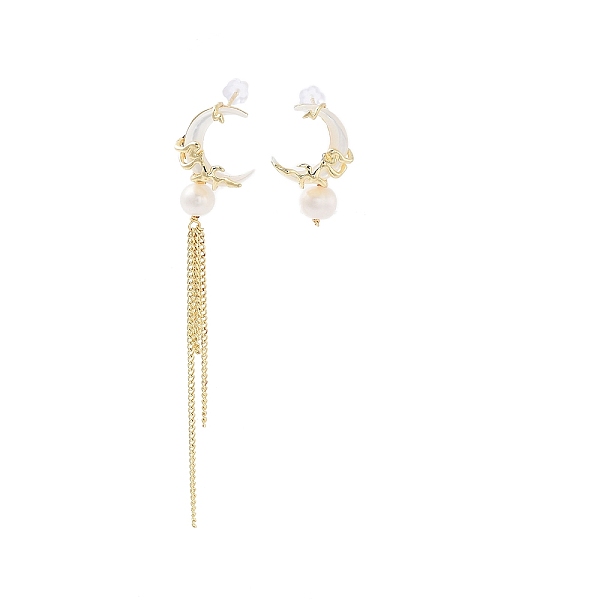 Natural Pearl & Shell Asymmetrical Stud Earrings