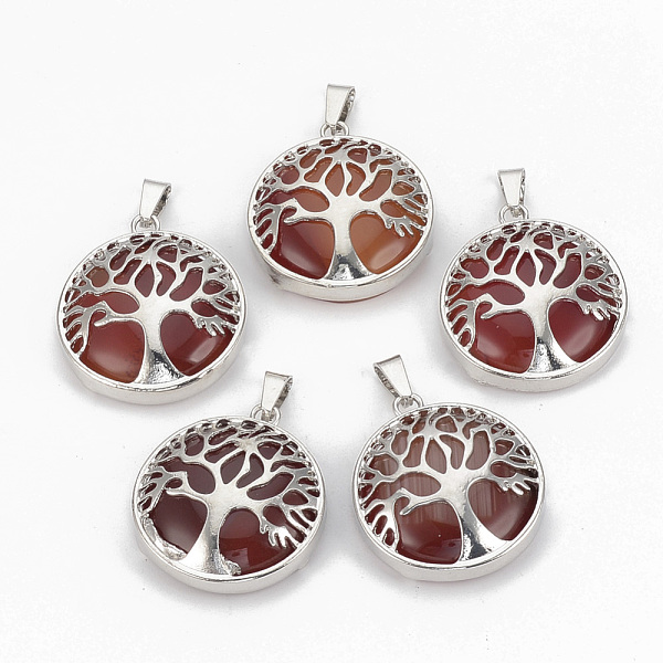 

PandaHall Natural Carnelian Pendants, with Brass Findings, Flat Round with Tree of Life, Dyed, Platinum, 30.5x27x8mm, Hole: 7x3mm Carnelian...