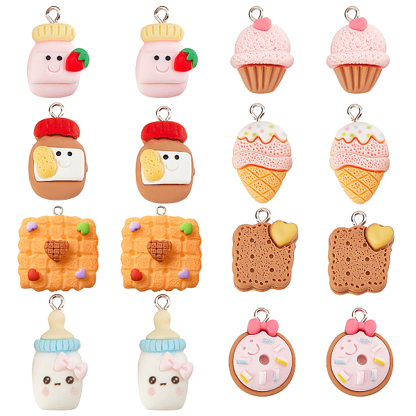 

PandaHall SUNNYCLUE 36Pcs 9 Style Resin Pendants, with Platinum Iron Peg Bail, Food, Mixed Color, 20~30x14.5~17x5.5~9mm, Hole: 2mm..., Multicolor