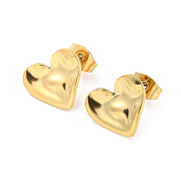 

PandaHall 304 Stainless Steel Stud Earrings, Hammered Heart, Real 18K Gold Plated, 12x13mm 304 Stainless Steel Heart