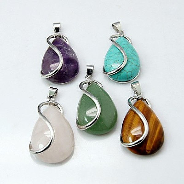 

PandaHall Mixed Stone Pendants, with Brass Findings, Drop, Nickel Metal, 38x21x10mm Mixed Stone Teardrop Multicolor