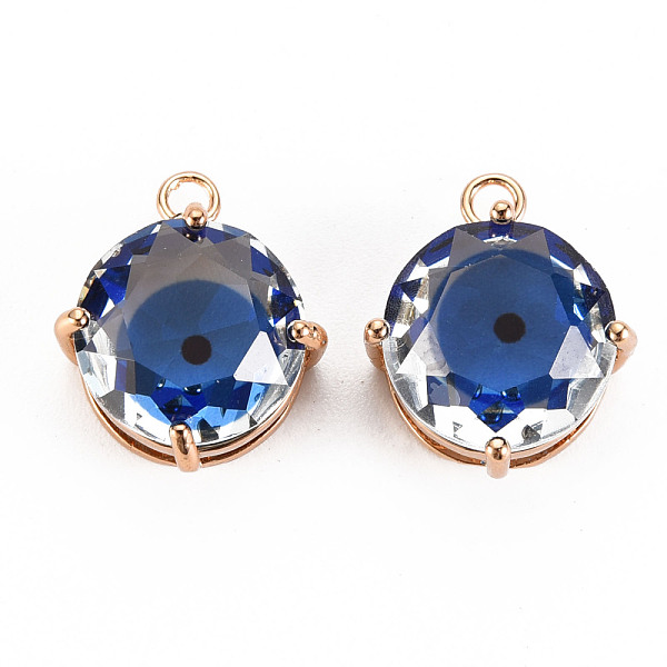 

PandaHall Transparent Glass Pendants, with Brass Prong Settings, Faceted, Flat Round with Eye, Light Gold, Blue, 17x14x7.5mm, Hole: 2mm...