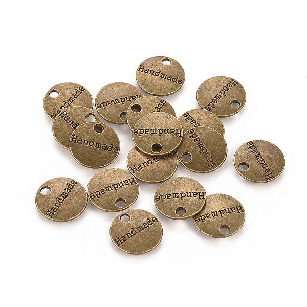 

PandaHall Tibetan Style Alloy Pendants, Flat Round with Word Handmade, Antique Bronze, 13.5x1.5mm, Hole: 2mm, about 100pcs/bag Alloy Flat...