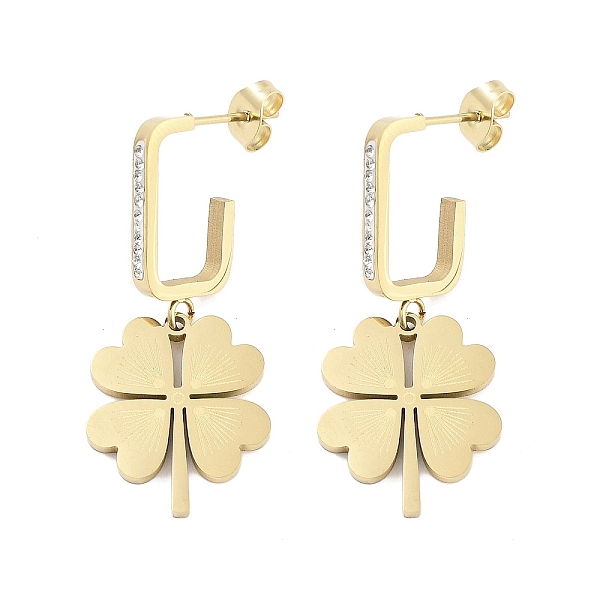 

PandaHall Clover 304 Stainless Steel Dangle Earrings, Rhinestone Stud Earrings for Women, Real 18K Gold Plated, 37x16mm 304 Stainless Steel..., Clear