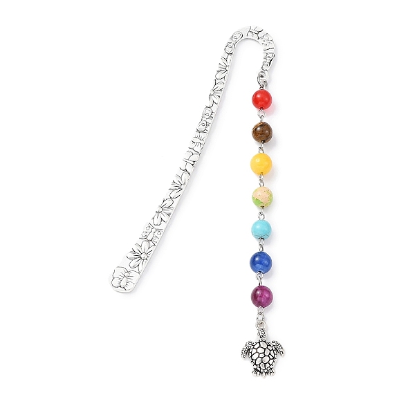 

PandaHall Marine Theme Alloy Hook Bookmarks, Mixed Chakra Gemstone Round Beaded Pendant Bookmark, Tortoise, 141x21mm Mixed Stone Tortoise