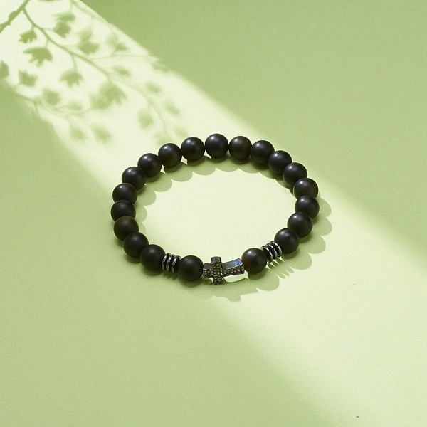

PandaHall Natural Golden Sheen Obsidian Stretch Bracelet with Brass Cross Beaded, Religion Gemstone Jewelry for Women, Inner Diameter: 2-1/4...