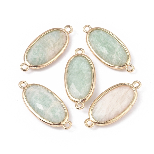

PandaHall Natural Amazonite Links connectors, with Brass Findings, Faceted, Oval, Golden, 28~28.5x12x5mm, Hole: 1.6mm Amazonite Oval