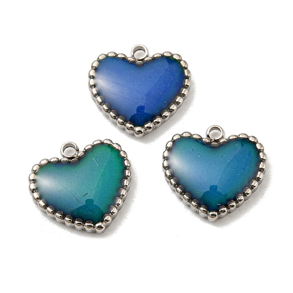 

PandaHall 304 Stainless Steel Enamel Charms, Change Color, Heart Charm, Stainless Steel Color, Royal Blue, 10x10.5x2.5mm, Hole: 1.2mm...
