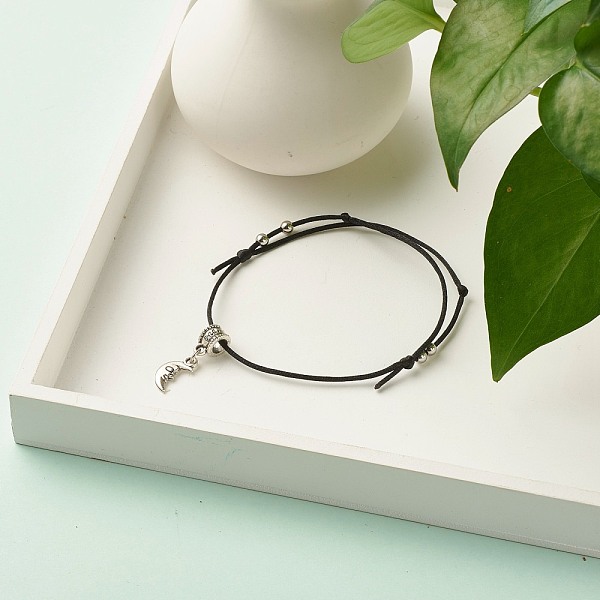 

PandaHall Unisex Moon Alloy Charm Bracelets, Adjustable Nylon Thread Bracelets, Black, 1-7/8~3-3/8 inch(4.7~8.5cm) Alloy Black