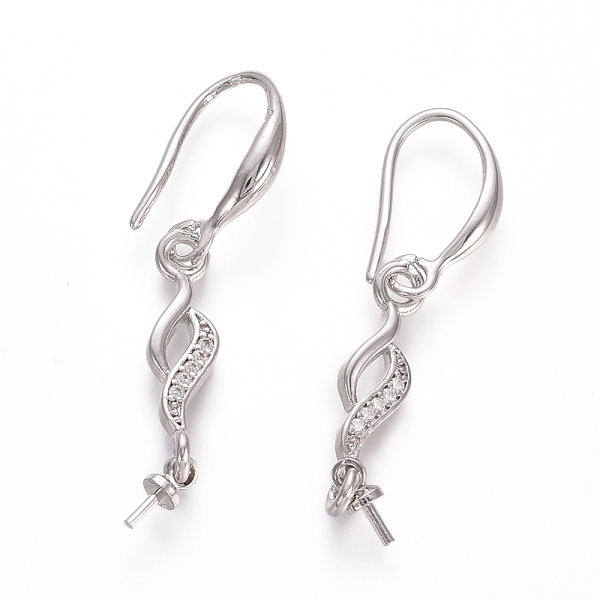 PandaHall Brass Micro Pave Clear Cubic Zirconia Earring Hooks, Ear Wire, For Half Drilled Beads, Long-Lasting Plated, Platinum, 36.5mm, Link...
