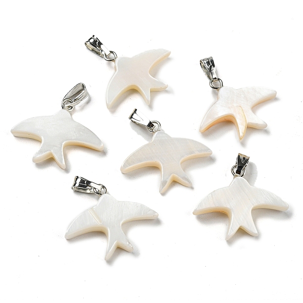 

PandaHall Natural Freshwater Shell Pendants, Swallow Charms with Platinum Plated Alloy Snap on Bails, WhiteSmoke, 18x21.5x3.5mm, Hole..., White