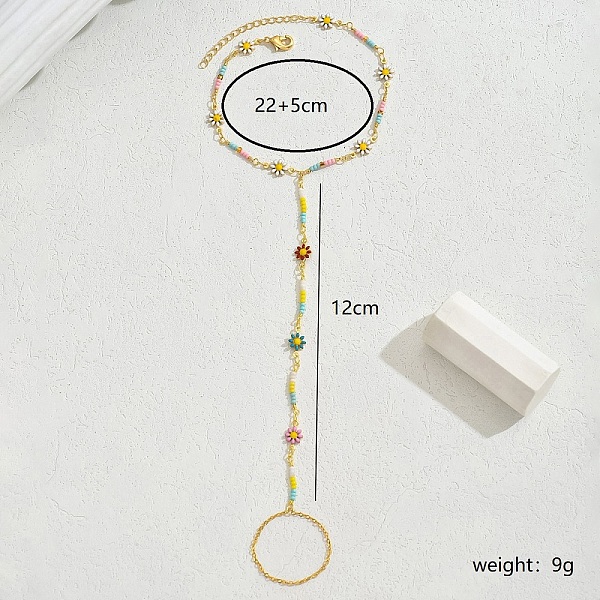 Bohemian Beach Wedding Brass Enamel Daisy Anklets Toe Ring For Women