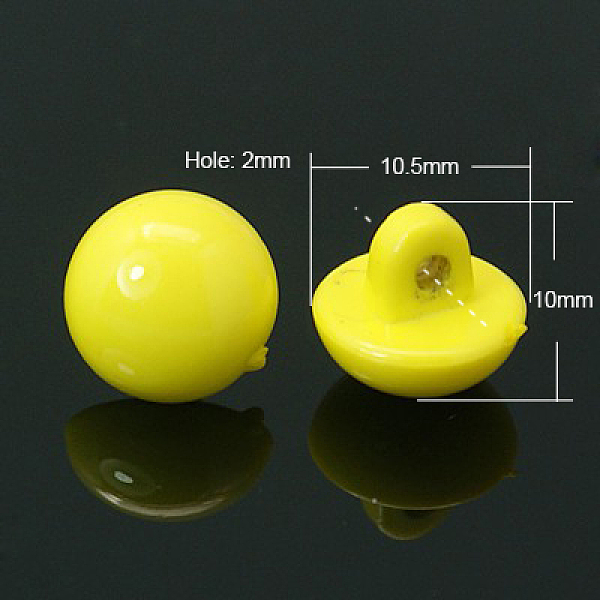 

PandaHall Acrylic Shank Buttons, Opaque Acrylic Button Beads, Half Round, Yellow, bout 10.5mm in diameter, 10mm thick, hole: 2mm, about...