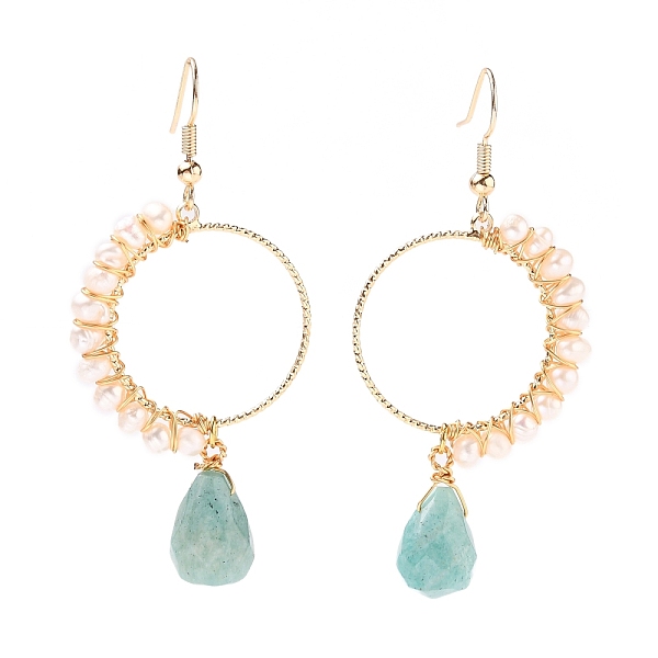 

PandaHall Faceted Teardrop Natural Amazonite Dangle Earrings, with Natural Pearl Beads and Brass Earring Hooks, Golden, 62mm, Pin: 0.8mm...