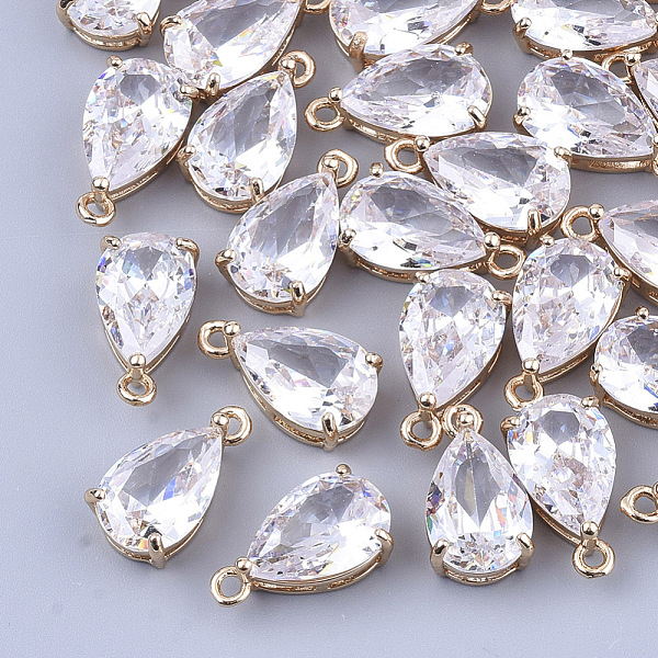 

PandaHall Transparent Glass Charms, with Brass Findings, Faceted, Teardrop, Light Gold, Clear, 15x8x6mm, Hole: 1.2mm Brass+Glass Teardrop...