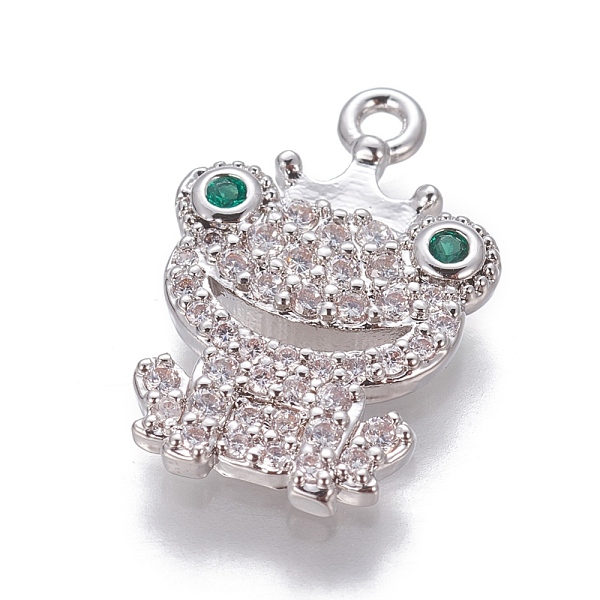 

PandaHall Brass Cubic Zirconia Pendants, Frog, Clear, Platinum, 17.5x11.5x2.5mm, Hole: 1.4mm Brass+Cubic Zirconia Frog Clear