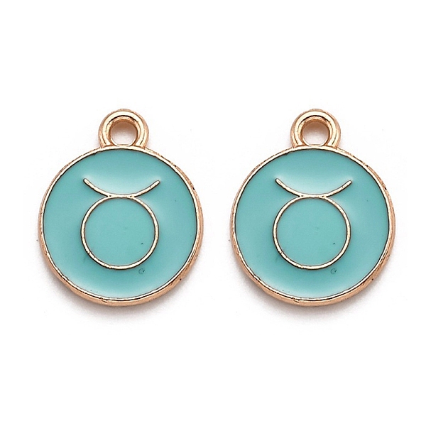 

PandaHall Alloy Enamel Pendants, Flat Round with Constellation/Zodiac Sign, Golden, Taurus, 15x12x2mm, Hole: 1.5mm Alloy+Enamel Taurus