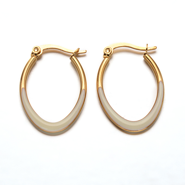 

PandaHall Oval 304 Stainless Steel Enamel Hoop Earrings, Golden, 30x20x2mm, Pin: 1x0.8mm 304 Stainless Steel Oval