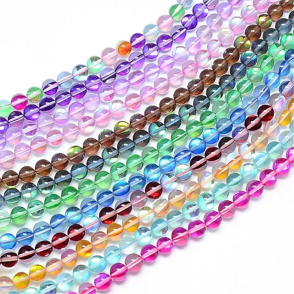 

PandaHall Synthetic Moonstone Beads Strands, Holographic Beads, Dyed, Round, Mixed Color, 6mm, Hole: 1mm, about 60~62pcs/strand, 14~15 inch..., Multicolor