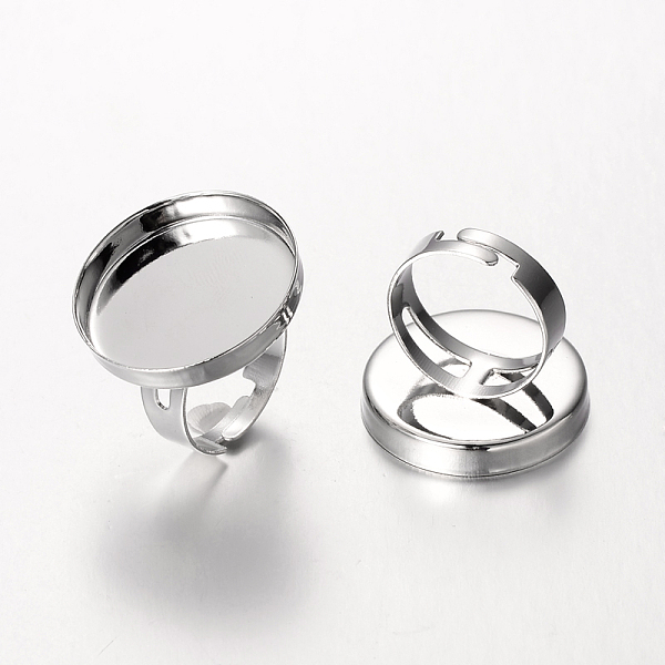 

PandaHall Adjustable Brass Pad Ring Setting Components for Jewelry Making, Flat Round, Platinum, 18mm, Tray: 25mm Brass