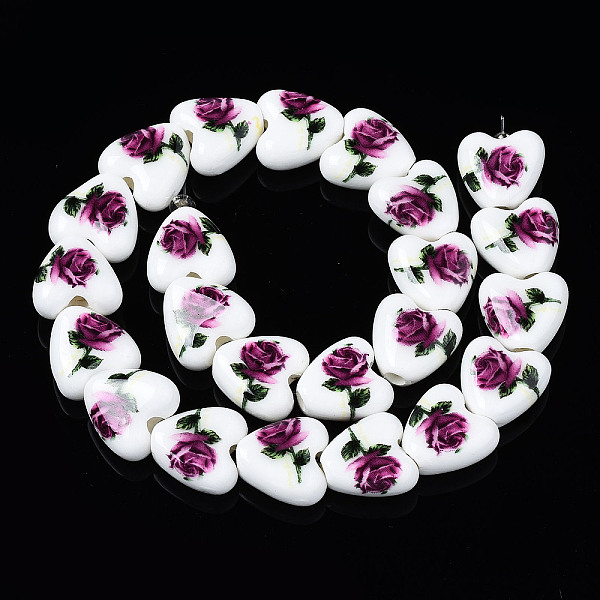 

PandaHall Handmade Porcelain Ceramic Beads Strands, Flower Printed, Heart, Purple, 15x15x7mm, Hole: 3mm, about 23pcs/strand, 12.8 inches...