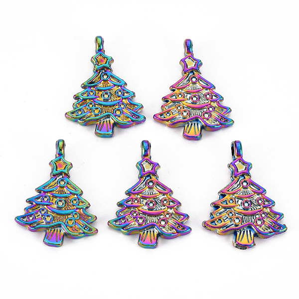 

PandaHall Rainbow Color Alloy Pendants, Cadmium Free & Nickel Free & Lead Free, Christmas Trees, 24x17.5x2mm, Hole: 1.8mm Alloy Tree