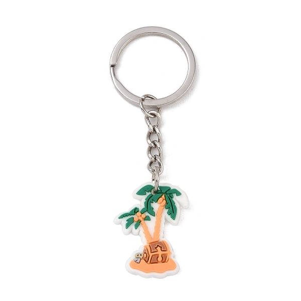 

PandaHall Cartoon PVC Pendant Keychain, with Iron Keychain Findings, Branch, 8.5cm Plastic Branch Green