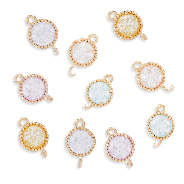 

PandaHall DICOSMETIC 10Pcs 5 Colors Cubic Zirconia Connector Charms Flat Round Aquamarine Connector Charms Pink/Gold/Sandy Brown/White Stone..., Multicolor