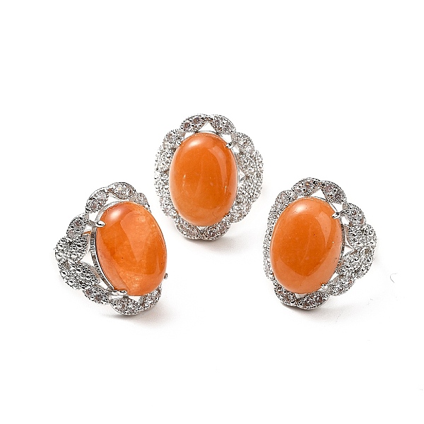 

PandaHall Natural Red Aventurine Adjustable Rings, Platinum Tone Oval Brass Rings for Women, Cadmium Free & Lead Free, US Size 7 3/4(17.9mm)...