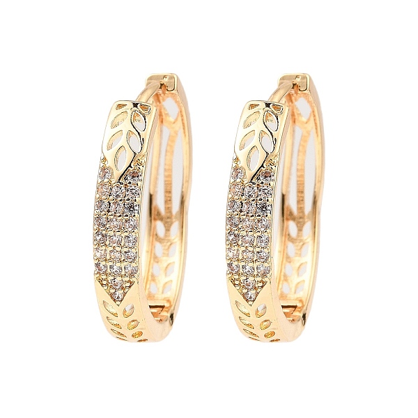 

PandaHall Brass Micro Pave Cubic Zirconia Hoop Earring, Hollow Leaf, Light Gold, 26x4mm Cubic Zirconia Leaf Clear