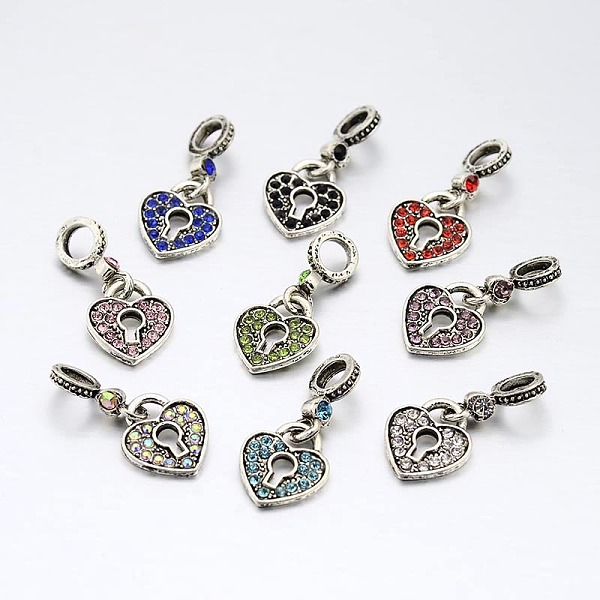 

PandaHall Large Hole Heart Lock Alloy Rhinestone European Dangle Charms, Antique Silver, Mixed Color, 25mm, Hole: 5mm Alloy+Rhinestone Heart..., Multicolor