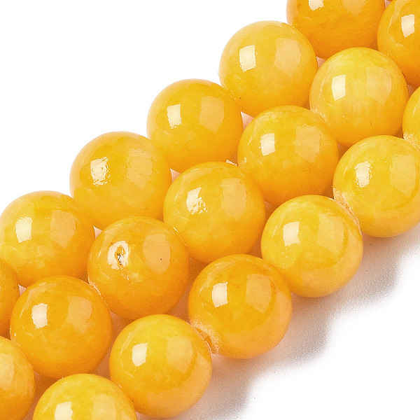 

PandaHall Natural Dyed Yellow Jade Gemstone Bead Strands, Round, Gold, 8mm, Hole: 1mm, about 50pcs/strand, 15.7 inch Yellow Jade Round Gold