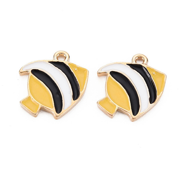 

PandaHall Rack Plating Alloy Pendants, Cadmium Free & Lead Free, Fish, Goldenrod, 17.5x15.5x2mm, Hole: 1.6mm Alloy+Enamel Fish Gold