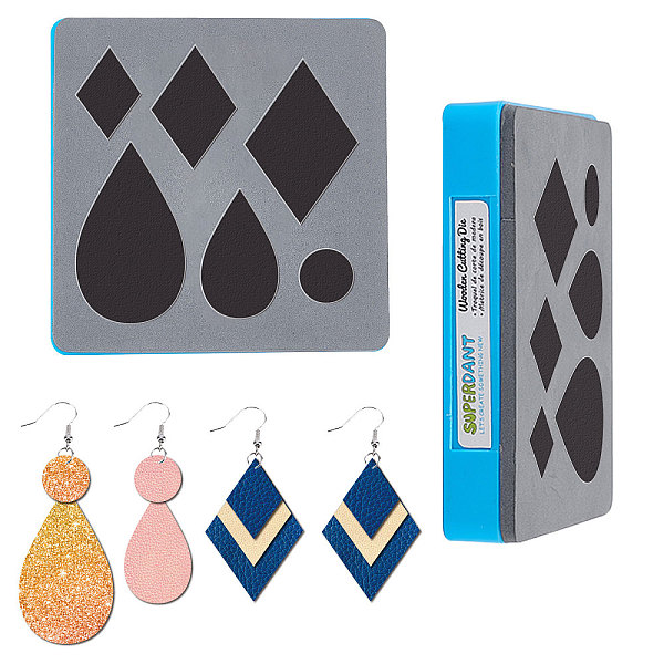 PandaHall SUPERDANT Cutting Dies Leather Rhombus Teardrop Pattern Earring Cutting Dies Stencils Moulds Embossing Tool Plastic Protective Box...