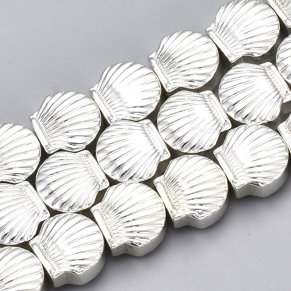 PandaHall Electroplate Non-magnetic Synthetic Hematite Beads Strands, Scallop Shell Shape, Silver Plated, 8x9x4mm, Hole: 1mm, about...