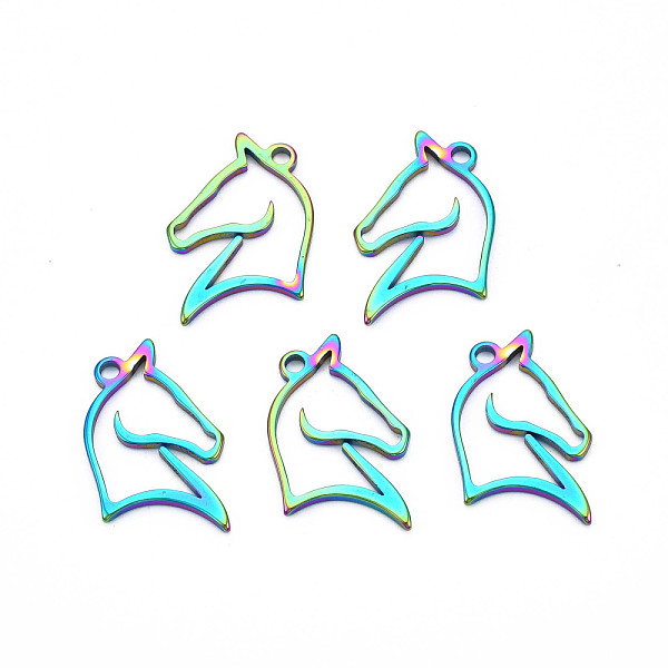 

PandaHall Ion Plating(IP) 201 Stainless Steel Pendants, Horse, Rainbow Color, 22x17x1.5mm, Hole: 1.8mm 201 Stainless Steel Horse